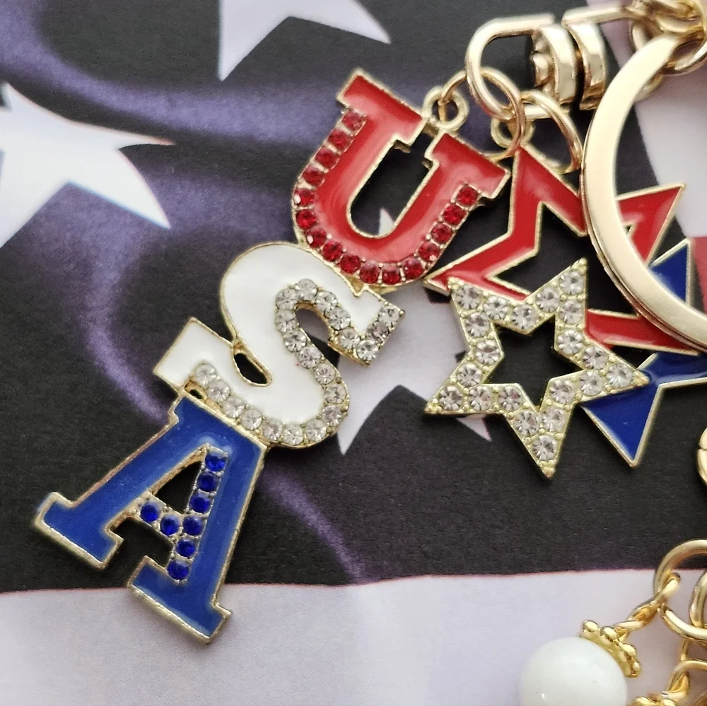 Patriotic USA Purse Charm or Keychain Stone Glass Handcrafted